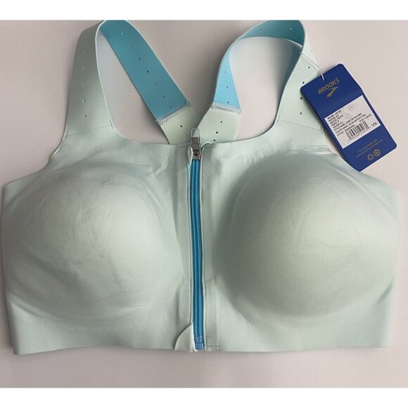 Brooks 36DD/E Dare Zip Front Run Bra 2.0 Ice Blue Vivid Teal Molded Sports Bra - Picture 7 of 11